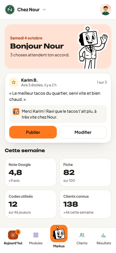 Le cockpit sur téléphone, sur un commerce fictif